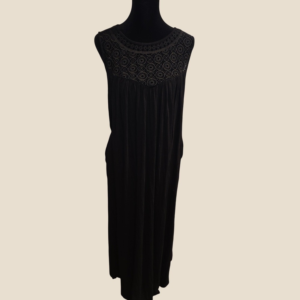 Lane Bryant Black Crochet Lace Yoke Sleeveless Maxi Dress Pockets 18/20 NWT